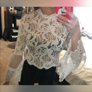 White lace mesh crop top